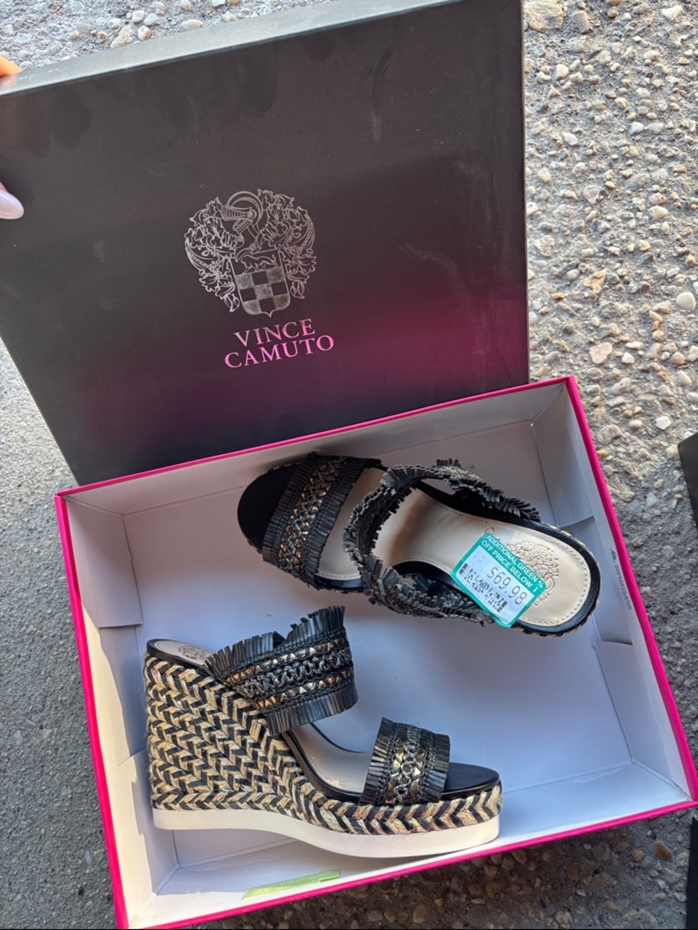 Vince Camuto Black Woven Espadrille Wedge Sandals